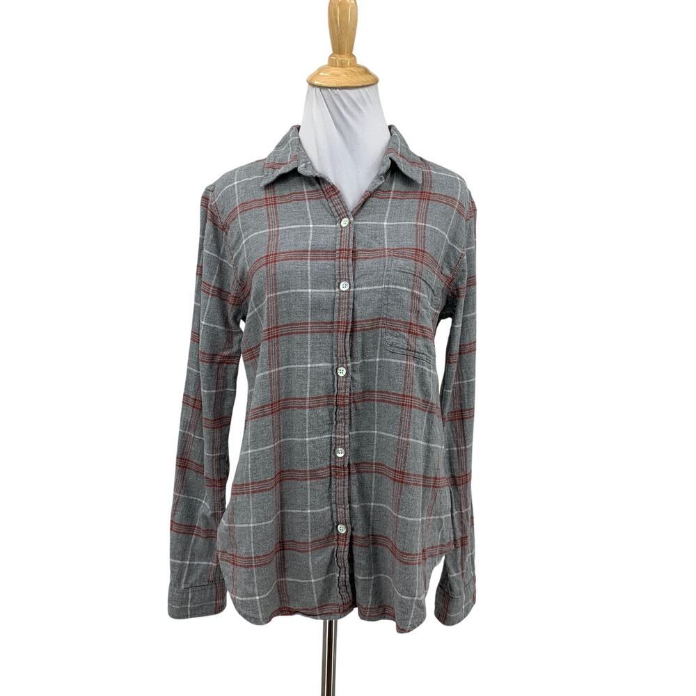 Faherty Shirt Womens S Gray Classic Plaid Super Brushed Flannel Organic Cotton